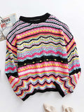 Chicmy-4 Colors Loose Contrast Color Round-Neck Sweater Top