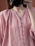 Chicmy-Simple Casual Solid Buttoned Pleated Blouse