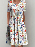 Chicmy- Round Neck Casual Loose Floral Print Short Sleeve Midi Dress