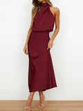 Chicmy-Solid Color Sleeveless Halter-Neck Midi Dresses