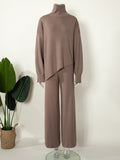 Chicmy-Casual Solid Color Irregularity High-Neck Sweater& Wide Leg Pants Suits