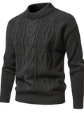 Chicmy  Men's Stylish Solid Knitted Sweater, Casual Mid Stretch Breathable Long Sleeve Crew Neck Top For City Walk Street Hanging Outdoor Activities