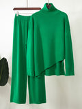 Chicmy-Casual Solid Color Irregularity High-Neck Sweater& Wide Leg Pants Suits