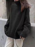 Chicmy-Casual Loose Long Sleeves Solid Color High-Neck Sweater Tops