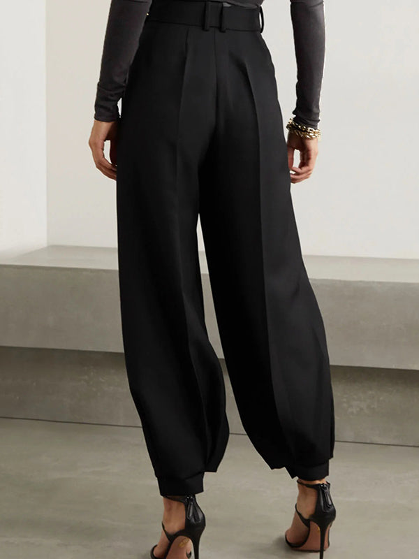 Chicmy-Simple High Waisted Black Casual Harem Pants Bottoms