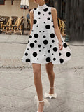 Chicmy-Sleeveless A-Line Polka Dot High-Neck Mini Dresses