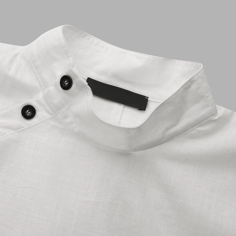 Chicmy-Solid Color Stand Collar Cap-Sleeve Shirts