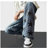 Chicmy-Graduation gift, Coachella Valley Music Festival Look,Stars Pattern Loose Jeans Pants