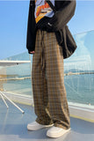 Chicmy-Graduation gift, Coachella Valley Music Festival Look,High Waist Loose Retro Plaid Men Long Pants