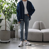 Chicmy-Korean style, Korean men's outfit, minimalist style, street fashion No. 3291 V-NECK KNITTED CARDIGAN