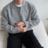 Chicmy-Korean style, Korean men's outfit, minimalist style, street fashion No. 6206 KNITTED COLLAR QUAER BUTTON-UP SWEATER