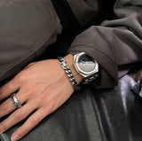 Chicmy-Korean style, Korean men's outfit, minimalist style, street fashionANCIENT DARK SILVER CHAIN BRACELET