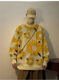 Chicmy-Graduation gift, Coachella Valley Music Festival Look,O-Neck Sunflower Pattern Warm Sweater