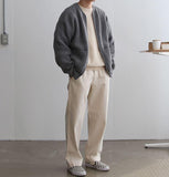 Chicmy-Korean style, Korean men's outfit, minimalist style, street fashion No. 4454 KNITTED ROUND-NECK CARDIGAN SWEATER