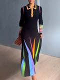 Chicmy-Buttoned Printed Long Sleeves Skinny Lapel Maxi Dresses