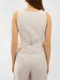 Chicmy-Solid Color Buttoned Deep V-Neck Sleeveless  Vest Top + Pleated Straight Leg Pants Bottom Two Pieces Set