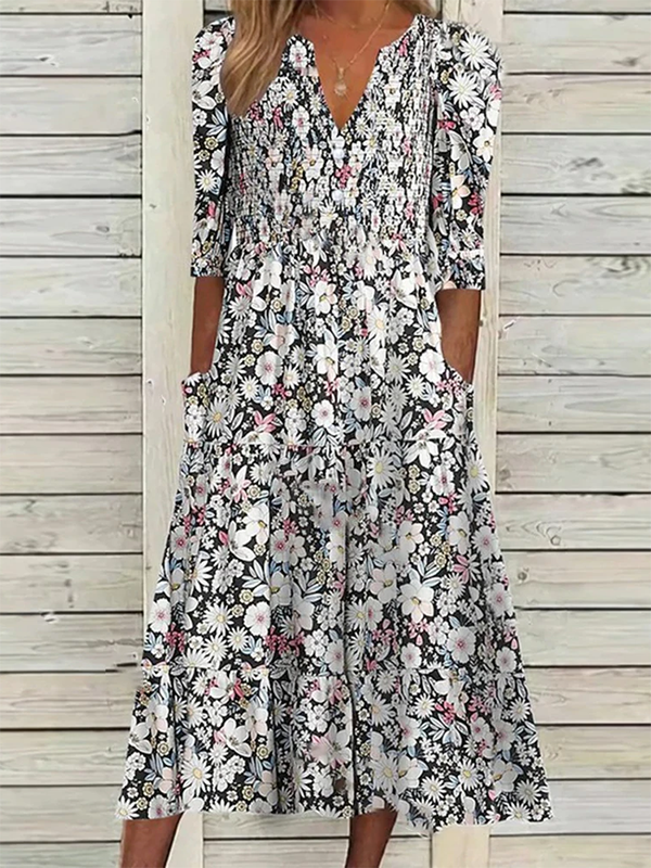 Chicmy Floral V neck Casual Half sleeve Dress