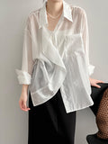 Chicmy-Solid Color Irregular clipping Long Sleeves Lapel Blouses&shirts Tops