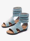 ChicmyBlue Hollow out Button Denim Sandals Boots