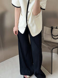 Chicmy- Pleated Solid Color Wide Leg Pants Bottoms