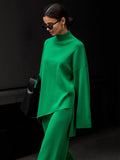 Chicmy-Casual Solid Color Irregularity High-Neck Sweater& Wide Leg Pants Suits