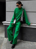 Chicmy-Casual Solid Color Irregularity High-Neck Sweater& Wide Leg Pants Suits