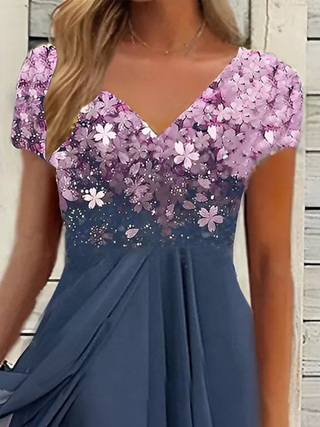 Chicmy Elegant V Neck Floral Garden Party Dress