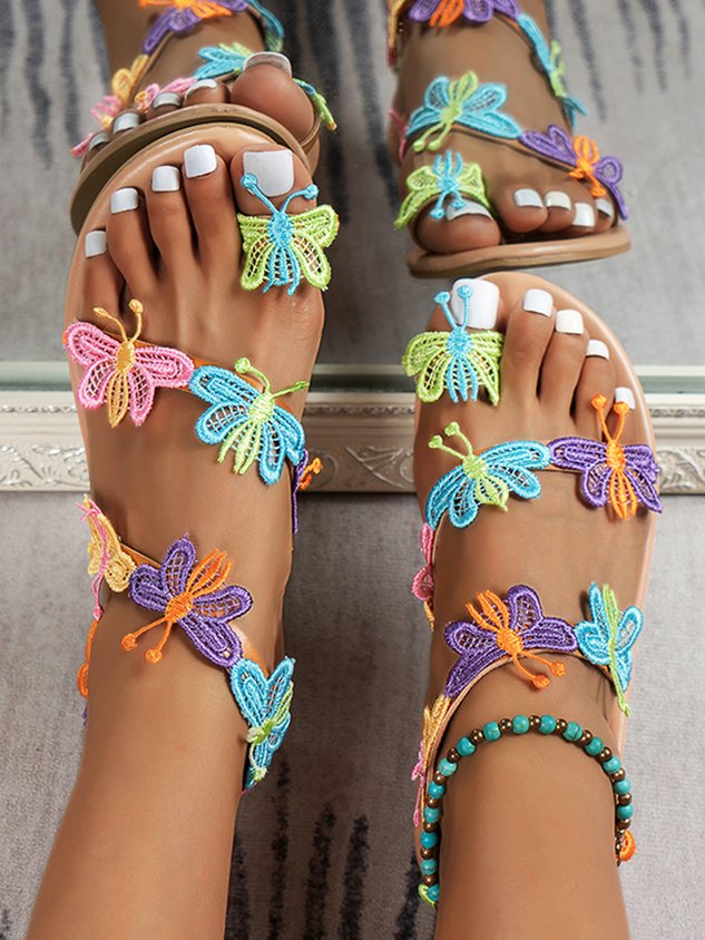ChicmyVacation Butterfly Toe Ring Beach Strappy Sandals