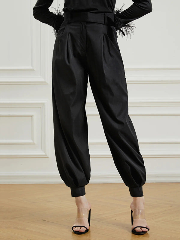 Chicmy-Simple High Waisted Black Casual Harem Pants Bottoms