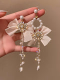 Chicmy-Vintage Rhinestone Bow-Embellished Tasseled Earrings Accessories