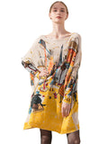 Chicmy-Original Loose Cartoon Printed Round-Neck Long Sleeves Sweater Dress