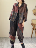 Chicmy-Contrast Color Fringed Split-Joint Long Sleeves Printed Outwear + Harem Pants  Two Pieces Set