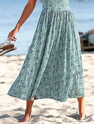 Chicmy Ditsy Floral Print Elegant Vacation Beach Sleeveless Midi Dress