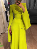 CHICMY-Graduation gift, graduation evening dress Ruffle Sleeves Skinny Belted Solid Color Round-Neck Maxi Dresses