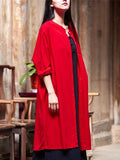 Chicmy-Soft Red Ramie Cotton Linen Cover-up Cardigan