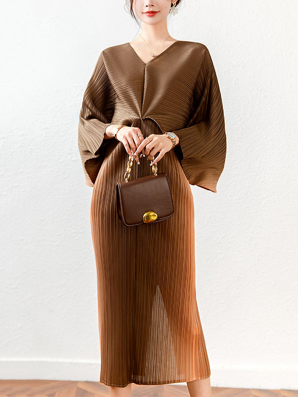 Chicmy-Fashion Loose Batwing Sleeves Gradient Pleated Midi Dress