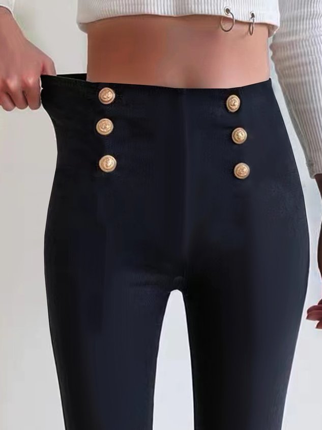 ChicmyCasual Patchwork Button Tight Plain Leggings