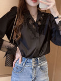 Chicmy-Urban Black White Lace Split-Joint Hollow Blouse