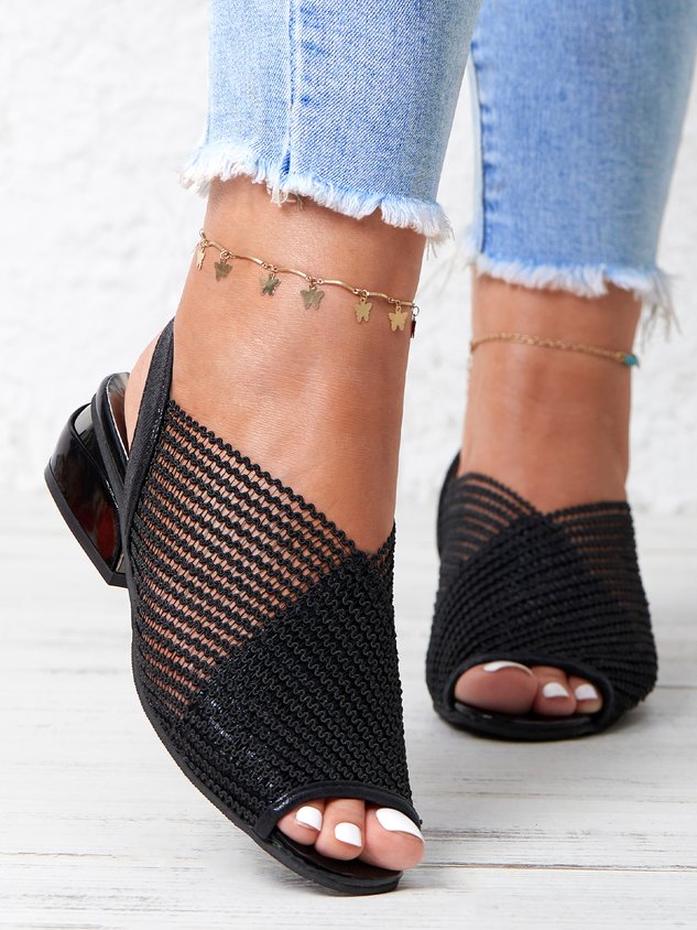 ChicmyFashion Mesh Hollow Thick Heel Fish Mouth Sandals