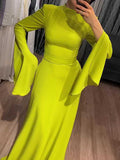 CHICMY-Graduation gift, graduation evening dress Ruffle Sleeves Skinny Belted Solid Color Round-Neck Maxi Dresses