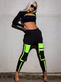 Chicmy-Zipper Hollowed Long Sleeves Tees&Pants Patchwork Suits