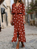 Chicmy- Casual Fashion Polka Dot Print Lapel Long Sleeve Maxi Dress