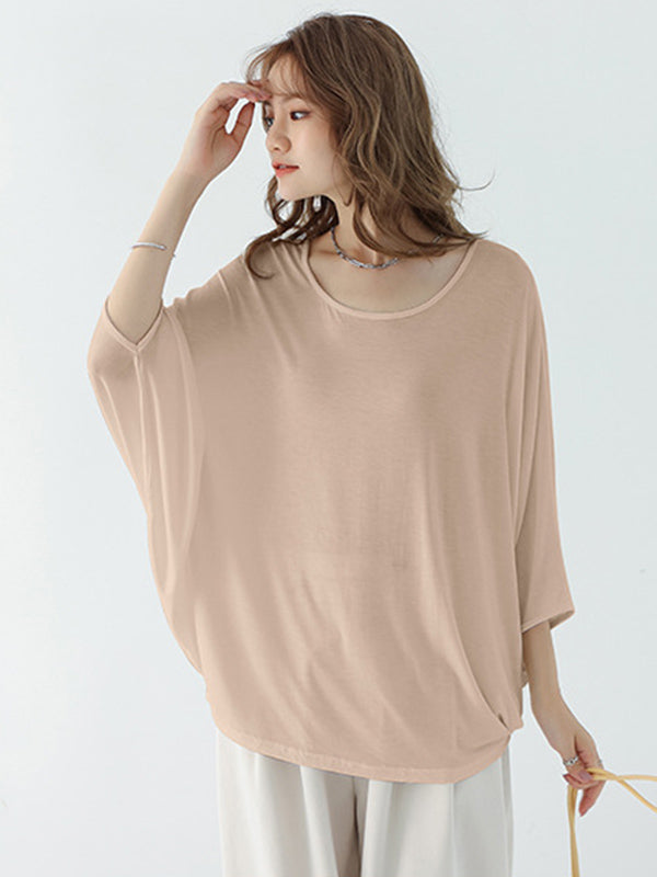 Chicmy-Vintage Loose Round-Neck Batwing Sleeves Shirts