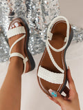 ChicmyWhite Leather Woven Strap Platform Casual Sandals For Women