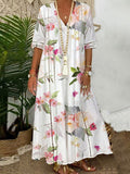 Chicmy- Loose Floral Print V-Neck Short Sleeve Maxi Dress