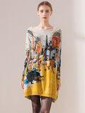 Chicmy-Original Loose Cartoon Printed Round-Neck Long Sleeves Sweater Dress