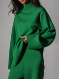 Chicmy-Casual Solid Color Irregularity High-Neck Sweater& Wide Leg Pants Suits