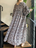 Chicmy-Vintage Floral Printed V-Neck Pleated Puff Sleeves Midi Dress