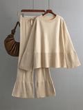 Chicmy-Casual Long Sleeves Loose Solid Color Round-Neck Sweater Tops & Wide Leg Pants Two Pieces Set