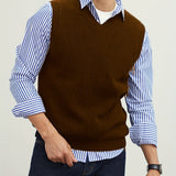 Men's V Neck Sweater Vest, Pullover Solid Color Sleeveless Sweaters Vest, Preppy Style